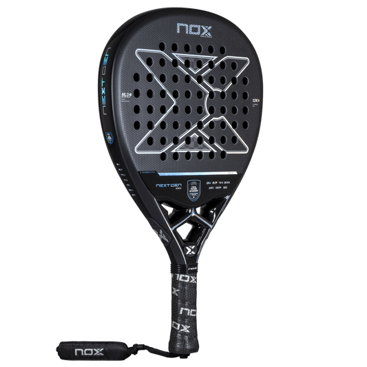 NOX NextGen Pro Attack 12K 2026 padel racket – angled view (black/grey)